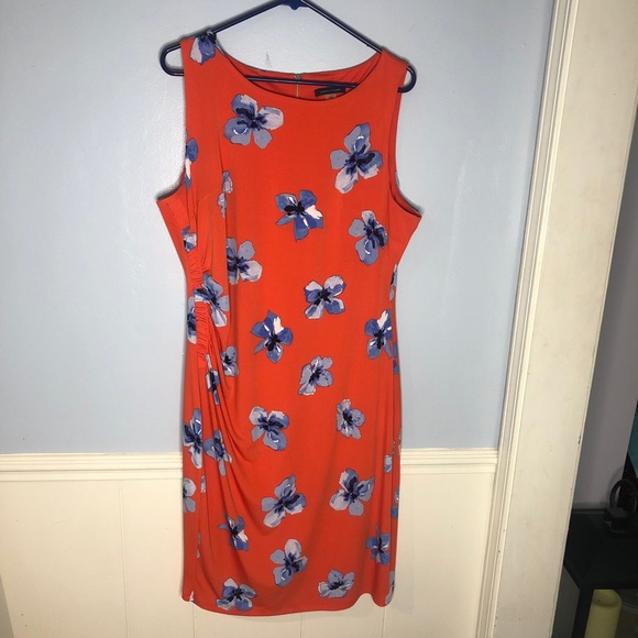 Tommy Hilfiger Dress Orange Floral Mini  sz 14 Sleeveless Zipper back - Picture 1 of 10